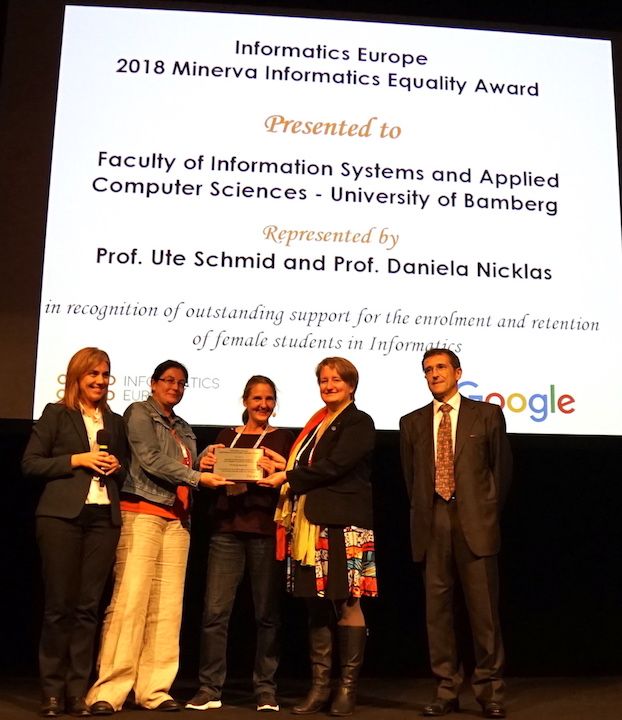 Minerva Award Winners with Panagiota Fatourou (Award Chair), Beate List (Google) and Enrico Nardelli (Informatics Europe President)