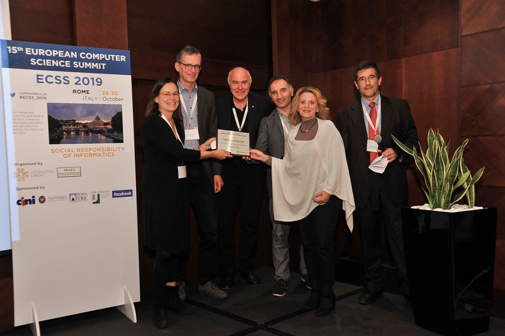 Winners of the 2019 Best Practices in Education Award from TU Wien with Letizia Jaccheri (Award Chair), Alessandra Migliore (Microsoft) and Enrico Nardelli (Informatics Europe President)