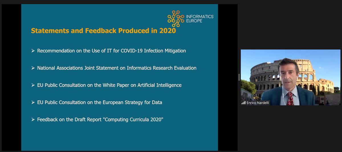 Enrico Nardelli presents statements and feedbacks produced by Informatics Europe in 2020